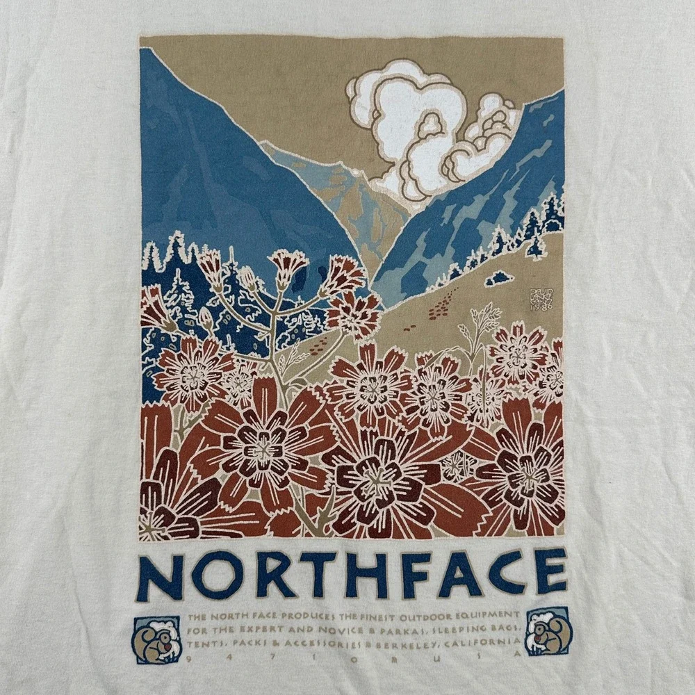 The North Face T-Shirt Mens XL Graphic Mountain Nature Off White Short Sleeve